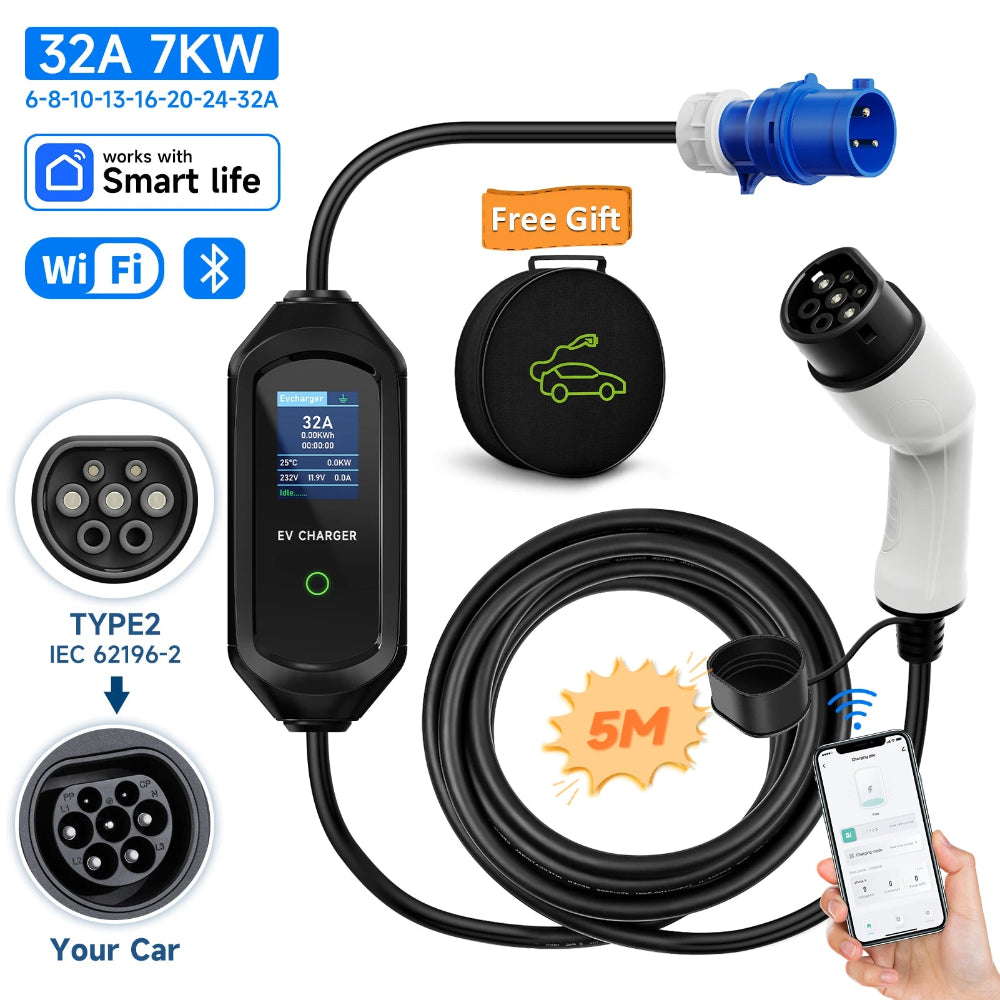 Level 2 Portable EV Charger, 7KW 32A Adjustable - VoltVibeX