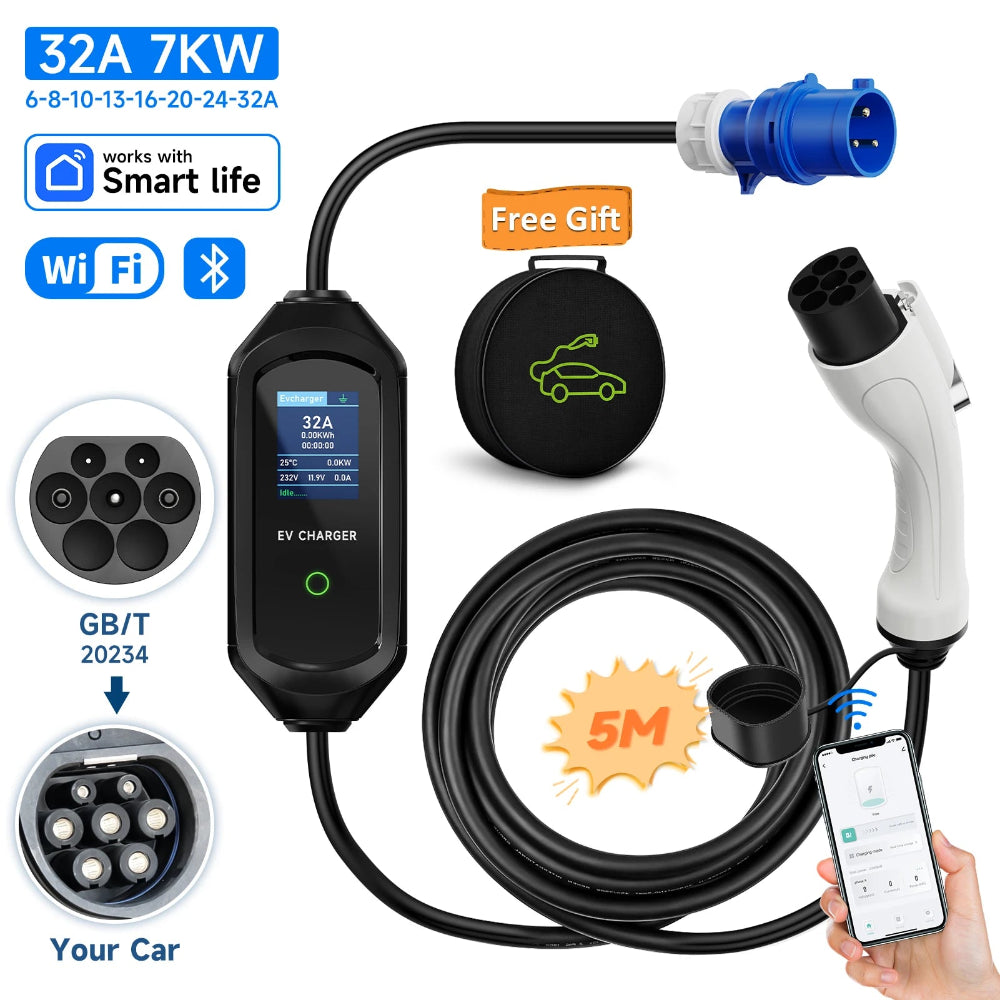 Level 2 Portable EV Charger, 7KW 32A Adjustable - VoltVibeX