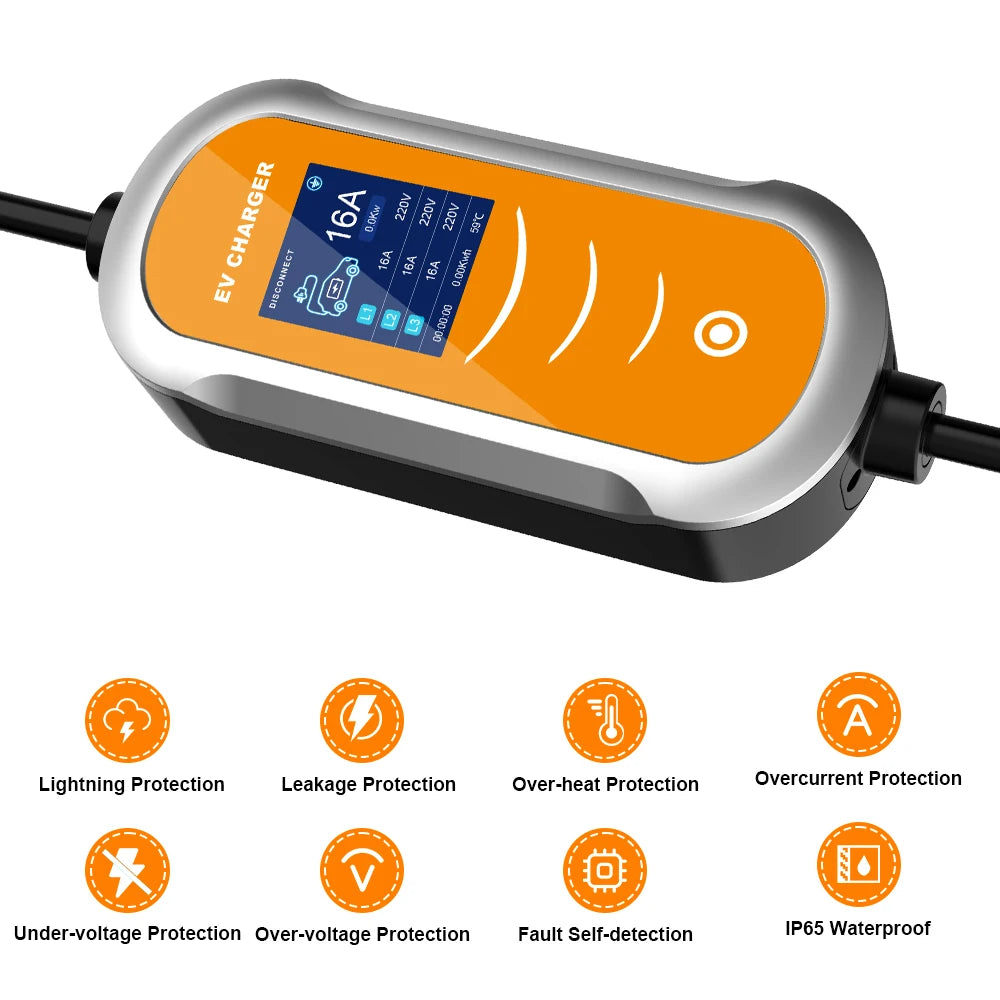 Level 2 Portable EV Charger, 11KW 16A Adjustable - VoltVibeX