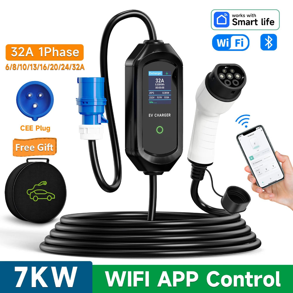 Level 2 Portable EV Charger, 7KW 32A Adjustable - VoltVibeX