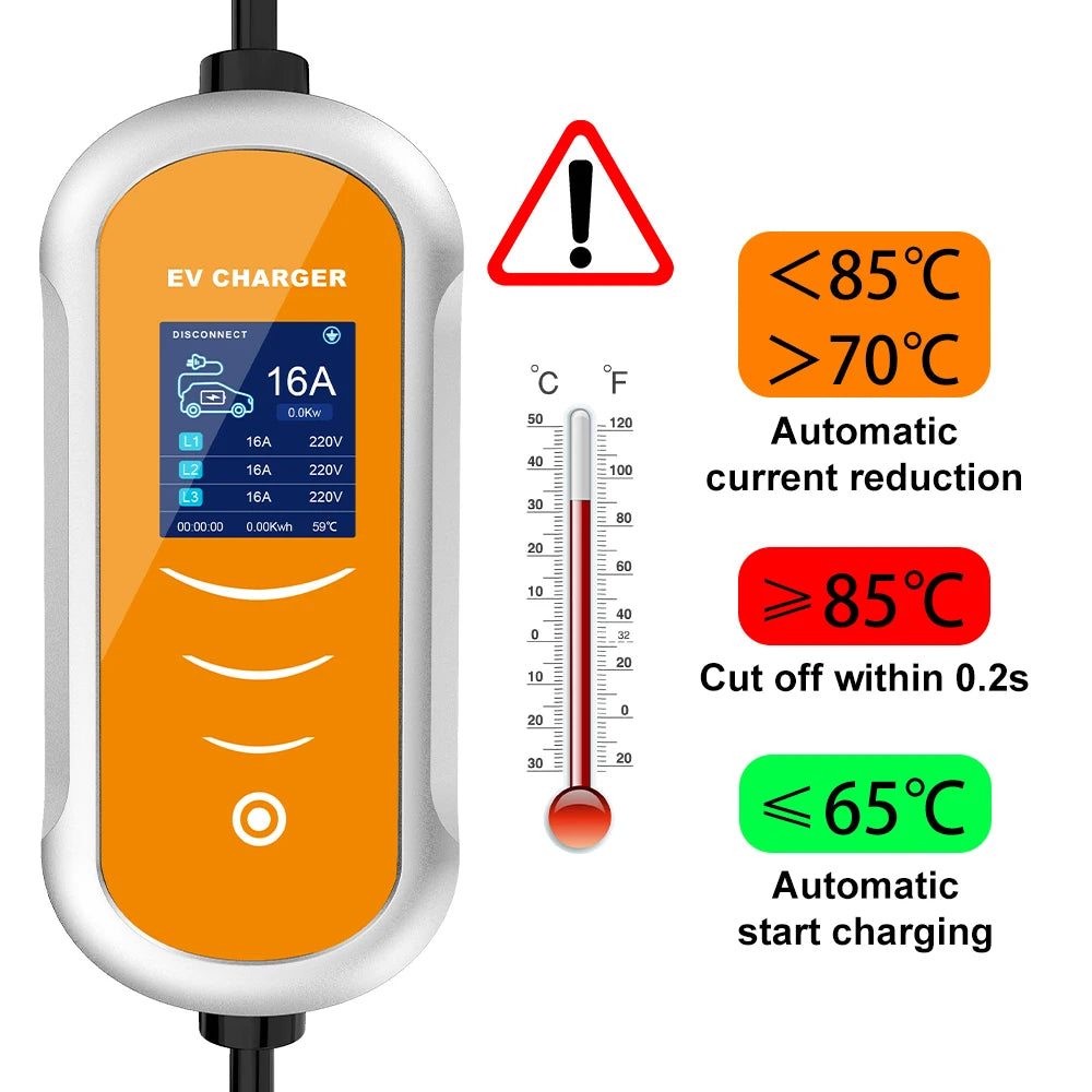 Level 2 Portable EV Charger, 11KW 16A Adjustable - VoltVibeX