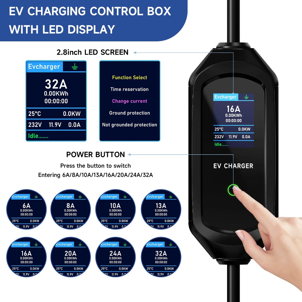 Level 2 Portable EV Charger, 7KW 32A Adjustable - VoltVibeX