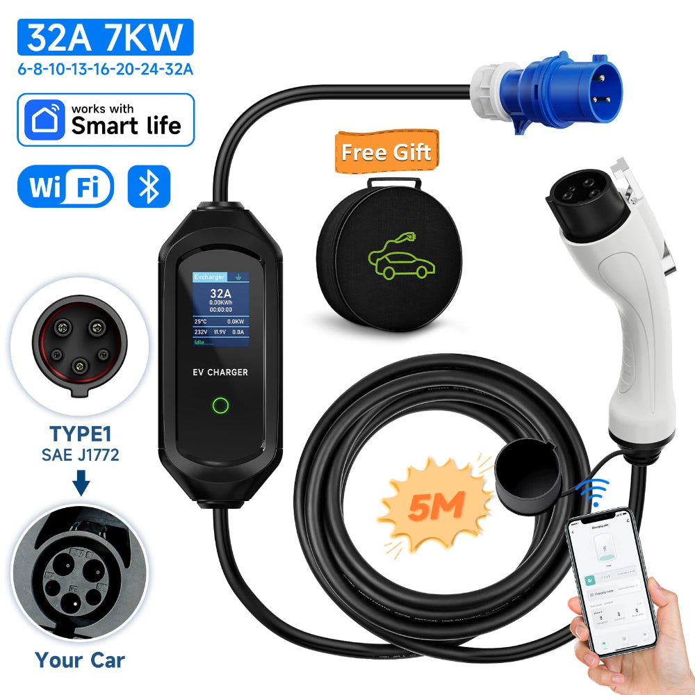 Level 2 Portable EV Charger, 7KW 32A Adjustable - VoltVibeX