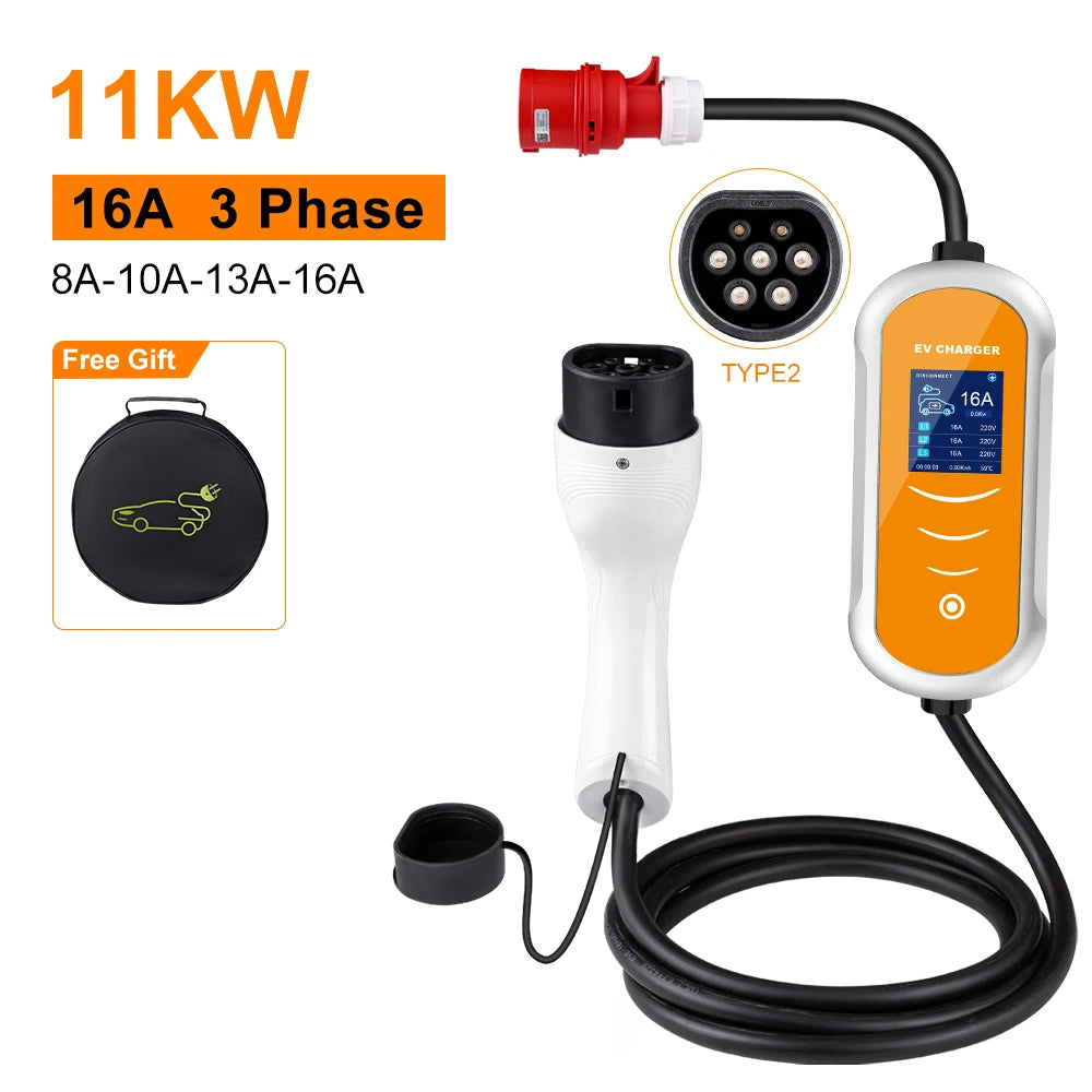 Level 2 Portable EV Charger, 11KW 16A Adjustable - VoltVibeX