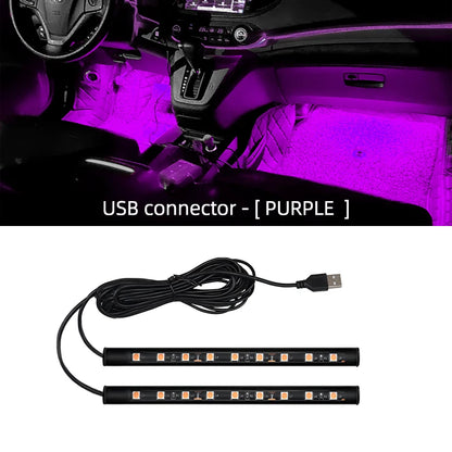 USB LED Car Interior Ambient Foot Lights - VoltVibeX
