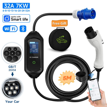 Level 2 Portable EV Charger, 7KW 32A Adjustable - VoltVibeX