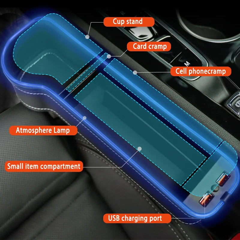 LED Car Seat Gap Filler with Dual USB Charger - VoltVibeX