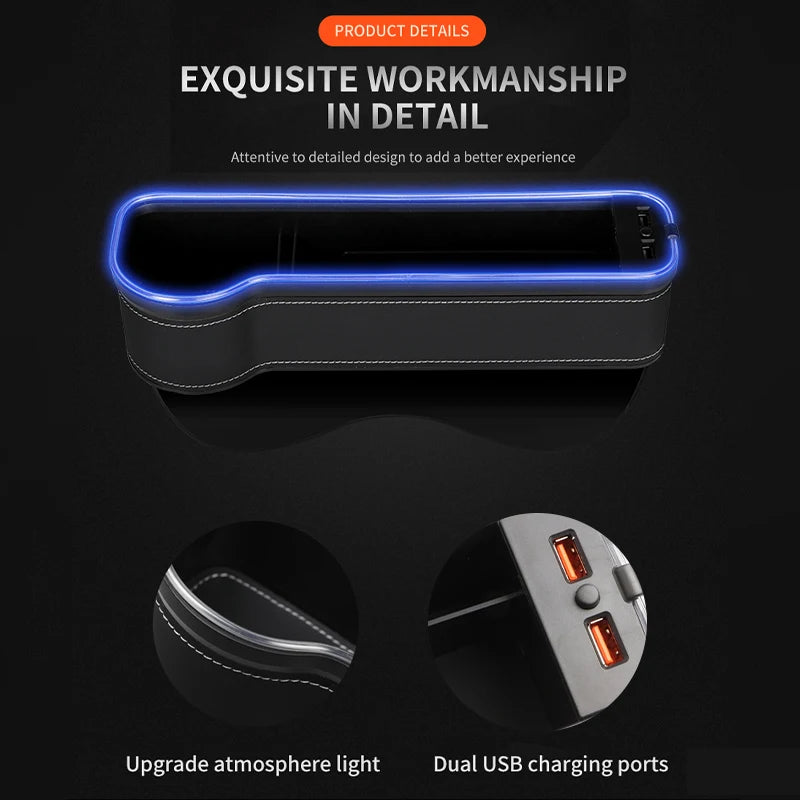 LED Car Seat Gap Filler with Dual USB Charger - VoltVibeX
