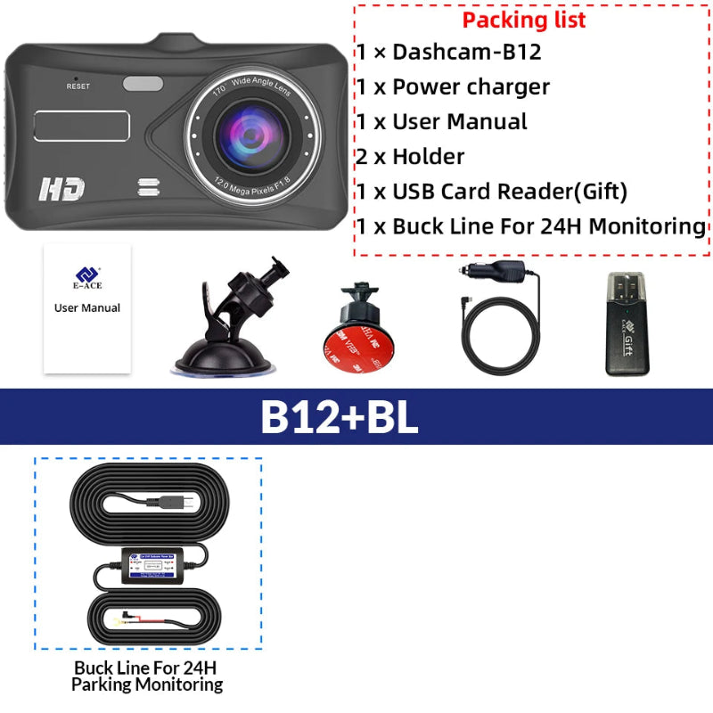 1080P HD Dash Cam with Night Vision & Rear Camera - VoltVibeX