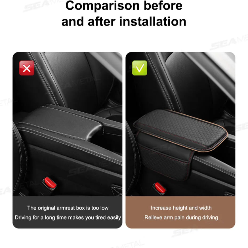 Car Armrest Pad, Memory Foam & Storage Pocket - VoltVibeX