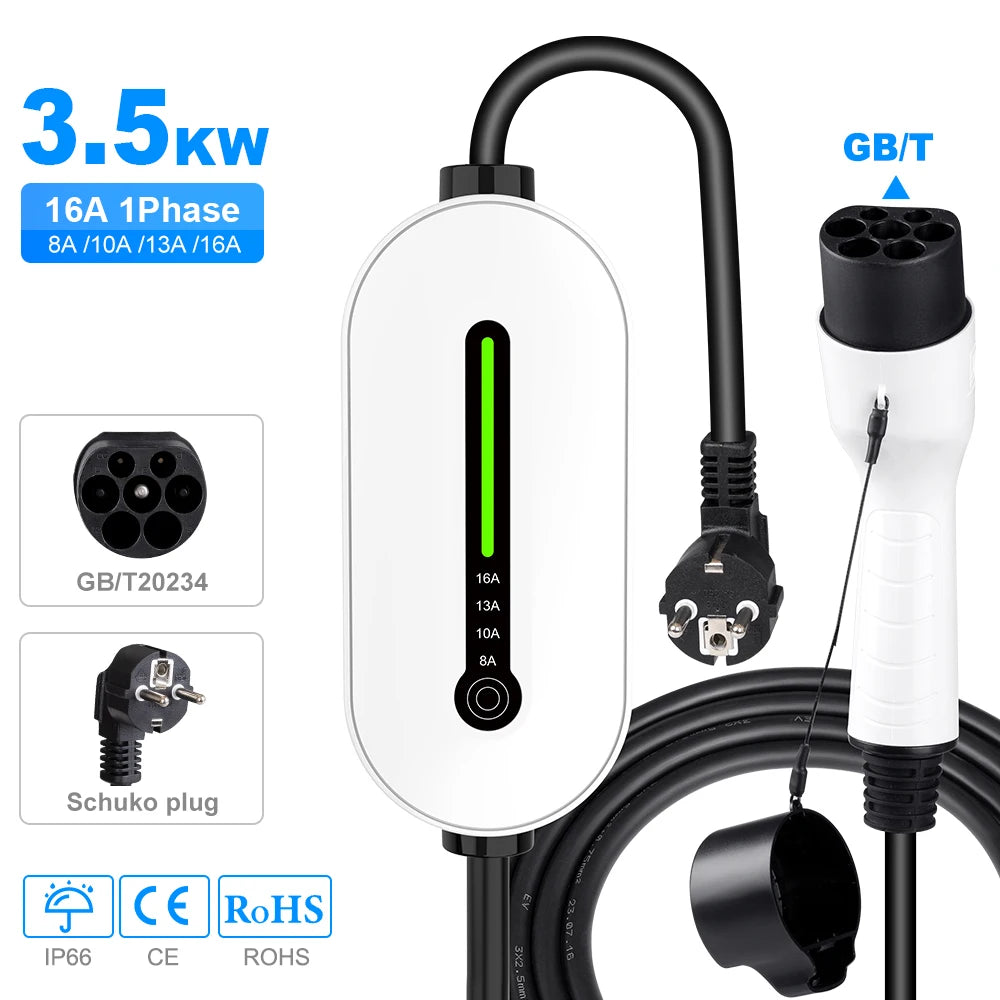 Level 2 Portable EV Charger, 3.5KW 16A Waterproof - VoltVibeX